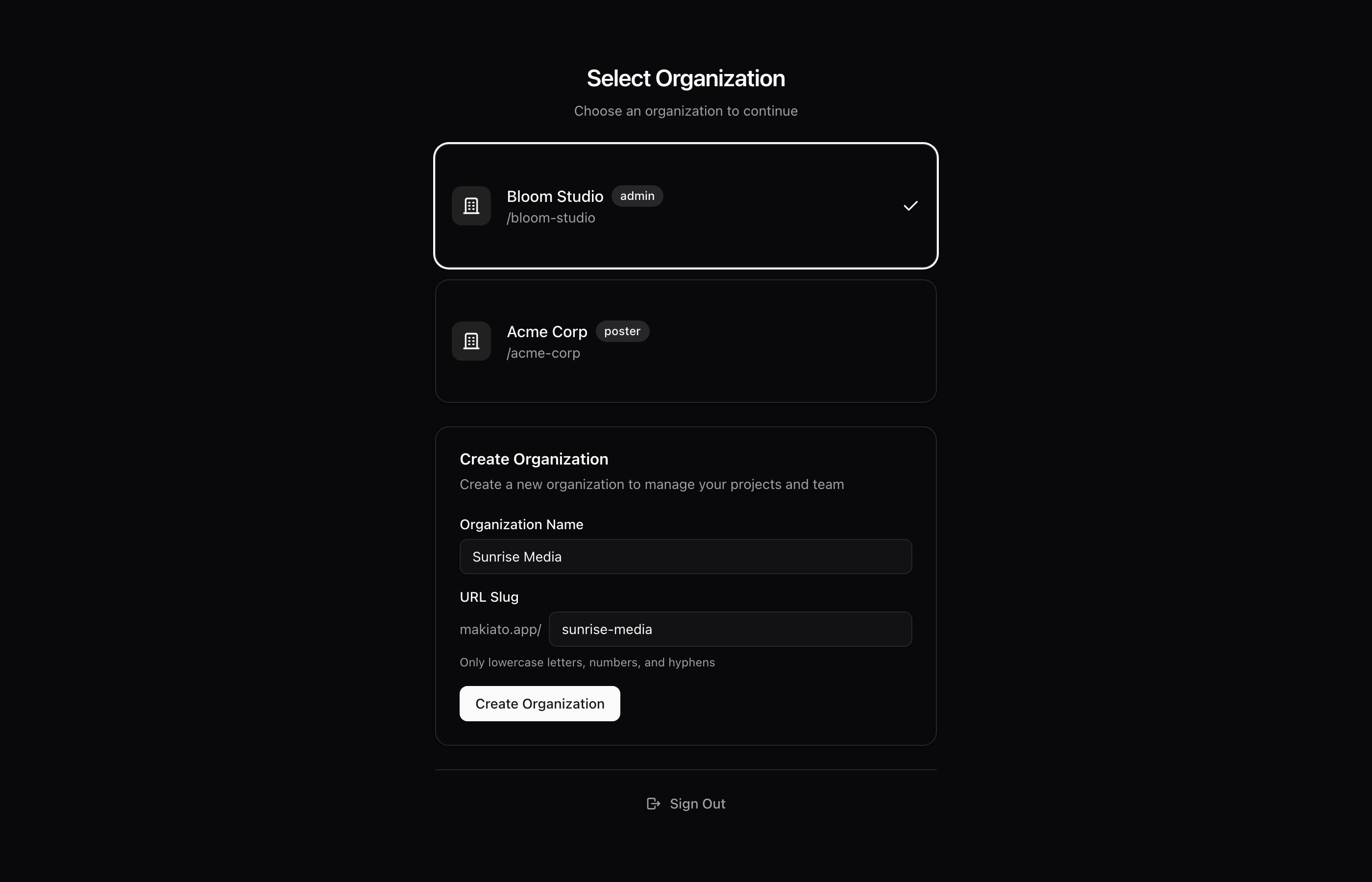 Create organization dashboard showing team members